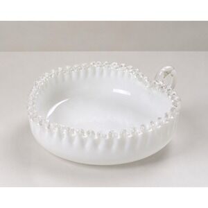 Fenton Silver Crest Heart‎ Bowl Milk Glass Ruffled Edge Candy Dish Vintage